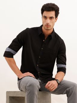 WROGN - Black Solid Full Sleeve Regular Fit Shirt