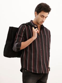 WROGN - Black Classic Regular Fit Striped Shirt