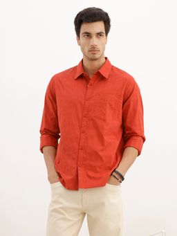 WROGN - Rust Solid Textured Full Sleeve Shirt