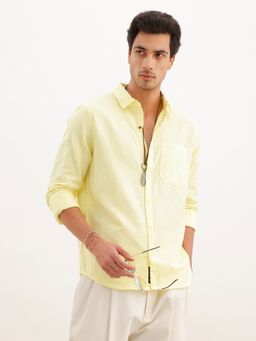 WROGN - Yellow Solid Relaxed Fit Textured Shirt