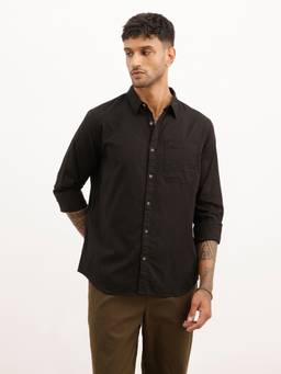 WROGN - Black Solid Regular Fit Full Sleeve Shirt