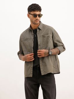 WROGN - Grey Solid Double Pocket Full Sleeve Shirt