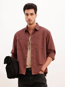 WROGN - Brown Comfort Fit Double Pocket Overdyed Shirt