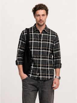 WROGN - Grey Comfort Fit Checkered Full Sleeve Shirt