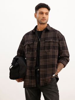 WROGN - Brown Oversized Textured Double Pocket Shirt