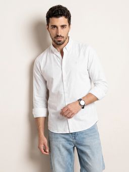 WROGN - White Solid Slim Fit Full Sleeve Shirt