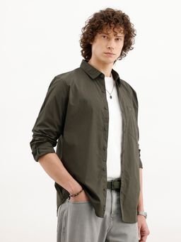 WROGN - Olive Solid Slim Fit Shirt
