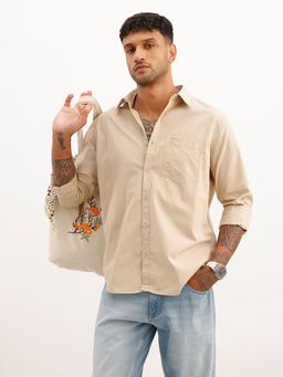 WROGN - Beige Solid Slim Fit Full Sleeve Shirt