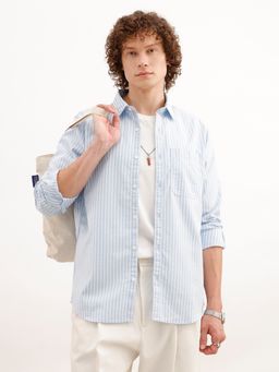 WROGN - Blue Classic Slim Fit Striped Shirt