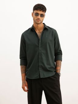 WROGN - Green Solid Slim Fit Full Sleeve Shirt