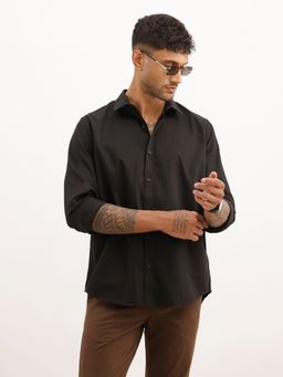 WROGN - Black Solid Slim Fit Full Sleeve Shirt