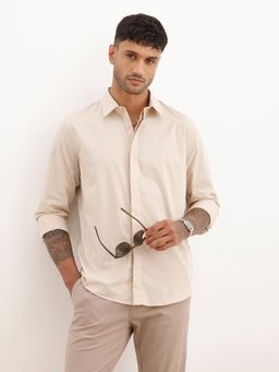 WROGN - Beige Solid Slim Fit Double Pocket Shirt