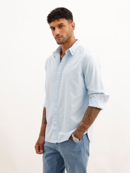 WROGN - Blue Classic Solid Double Placket Shirt