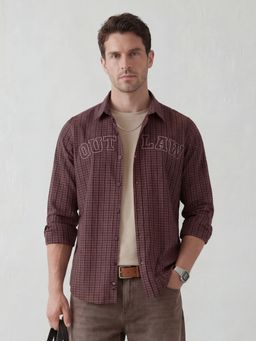 WROGN - Brown Heritage Checks with Modern Varsity Style Slim Fit Shirt