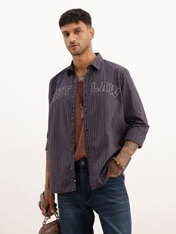 WROGN - Navy Blue Slim Fit Placement Printed Shirt