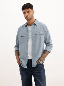 WROGN - Blue Classic Slim Fit Double Pocket Shirt