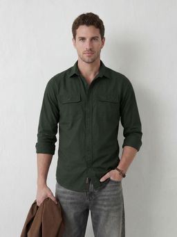 WROGN - Green Contemporary Double Pocket Slim Fit Shirt