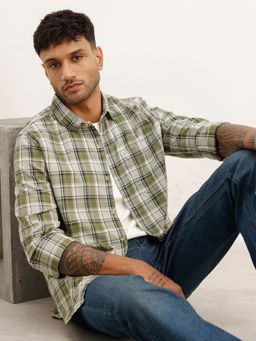 WROGN - Green Slim Fit Checkered Full Sleeve Shirt