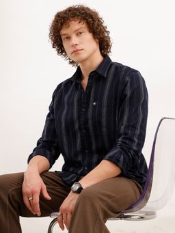 WROGN - Blue Slim Fit Striped Full Sleeve Shirt