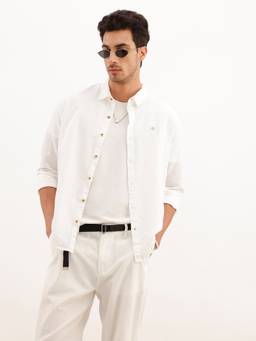 WROGN - White Linen Blend Solid Slim Fit Shirt