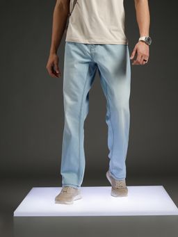 WROGN - Blue Men's Casual Straight Fit Jeans with Contrast Stitch Detail