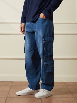 WROGN - Blue Faded Loose Fit Denim Cargo