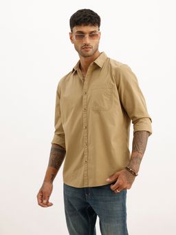WROGN - Beige Solid Slim Fit Full Sleeve Shirt