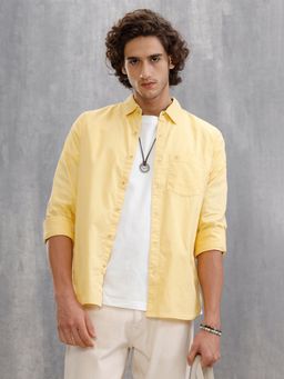 WROGN - Yellow Solid 100%Cotton Regular Fit Shirt