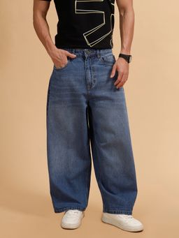 WROGN - Blue Casual Heavy Fade Baggy Fit Jeans
