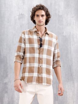WROGN - Brown Double Layered Check Slim Fit Shirt