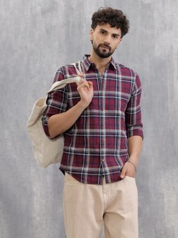 WROGN - Maroon Slim Fit Check Shirt In Special Slub Weave