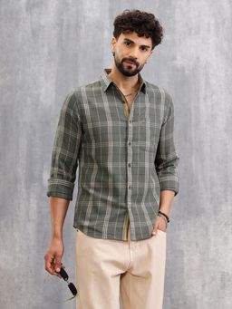 WROGN - Green Dobby Textured Tonal Check Shirt In Slim Fit