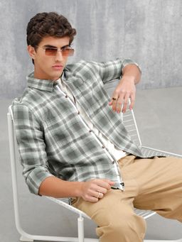 WROGN - Green Checkered Pattern Casual Shirt for Men
