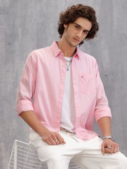 WROGN - Pink 100% Cotton Slub Causal Look Slim Fit Solid Shirt