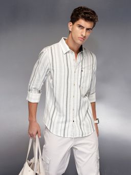 WROGN - Off White Textured Stripe Shirt