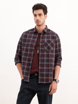 WROGN - Maroon Regular Fit Full Sleeve Checkered Shirt