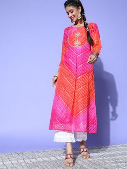 Varanga - Multi-Color Bandhani Printed Embroidered Straight Kurta