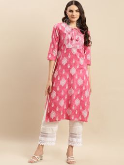 Varanga - Women Pink Ethnic Motif Printed Straight Kurta