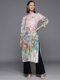 Varanga - Women Multi-Color Floral Printed Straight Kurta With Cuff Detailed Sleeve