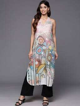 Varanga - Women Floral Printed Colour Straight Sleeveless Kurta