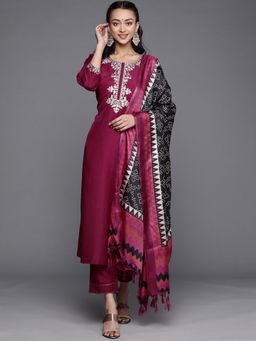 Varanga - Burgundy Zari Kurta With Solid Pant And Dupatta (Set of 3)