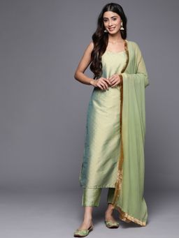 Varanga - Green Spaghetti Strap Straight Kurta With Tonal Pant And Tonal Dupatta (Set of 3)