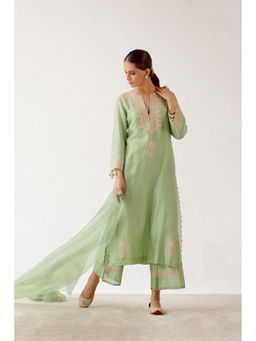 Devnaagri - Green Dori Embroidered Kurta & Palazzo (Set of 3)