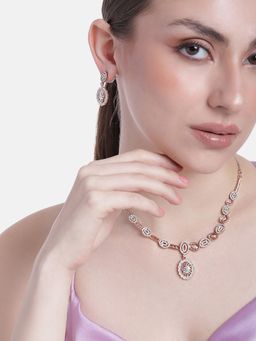 Estele - Rose Gold Plated CZ Attractive Elliptical Designer Necklace Set for Women