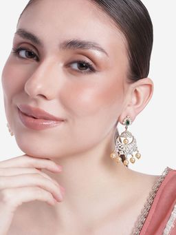 Estele - Gold Plated CZ Enchanting Leaf Designer Earrings with Pearls for Women