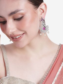 Estele - Rhodium Plated CZ Dazzling Diva Chandelier Earrings for Women