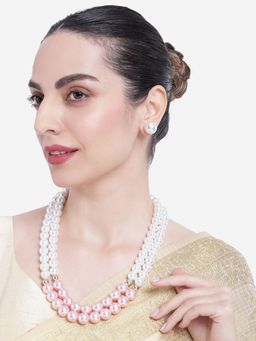 Estele - Gold Plated Fascinating Double Line Pearl Necklace Set for Women