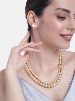 Estele - Rhodium Plated Beautiful Double Line Pearl Necklace Set for Women