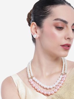 Estele - Gold Plated Dazzling Double Line Pearl Necklace Set for Women