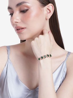 Estele - Rose Gold Plated Cz Precious Pears Bracelet With Emerald For Women